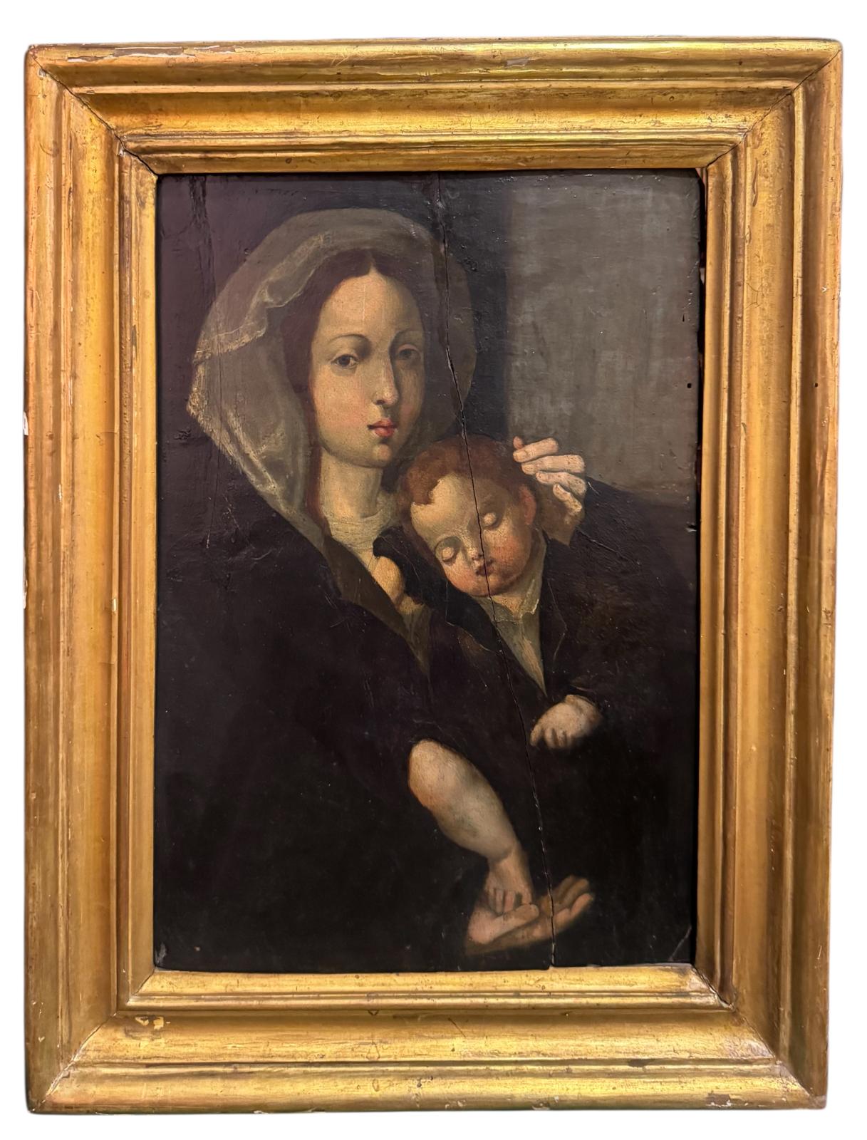 Maternité, Madone à l'Enfant – Huile sur bois, XVIIe/XVIIIe siècle